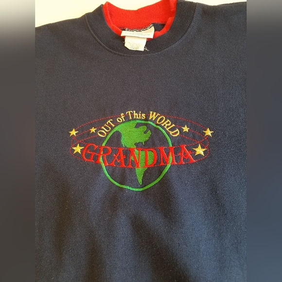 Vintage Beautiful Out of This World Grandma Embroidered Sweatshirt Navy Size XL - Picture 13 of 13